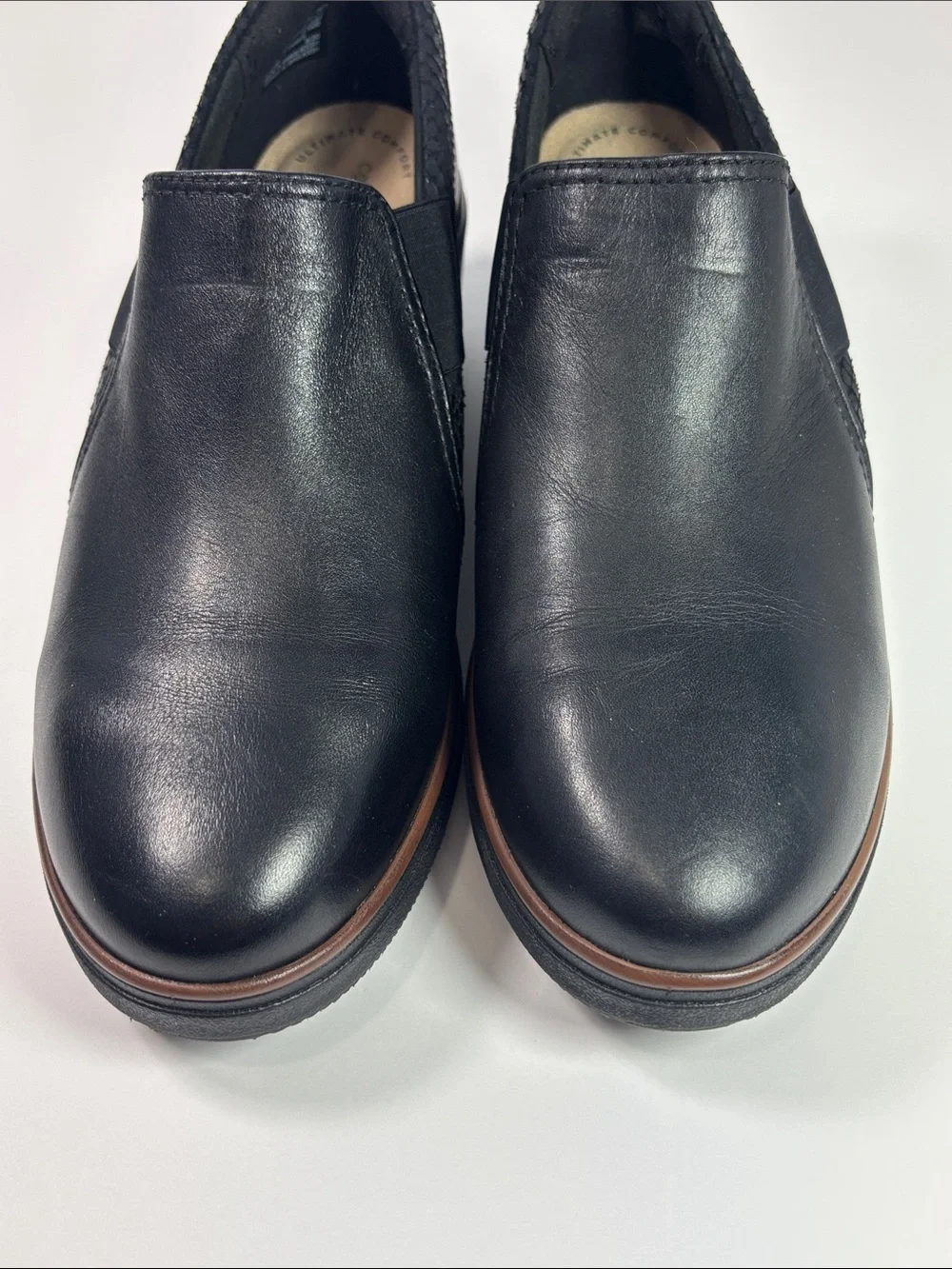 Clarks Collection Mazy Squam Black Slip On Wedge Shoes - size 7.5